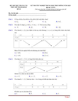 Đề thi thử THPT Quốc gia môn Toán - Đề số 18 - Năm học 2021 (Có đáp án)